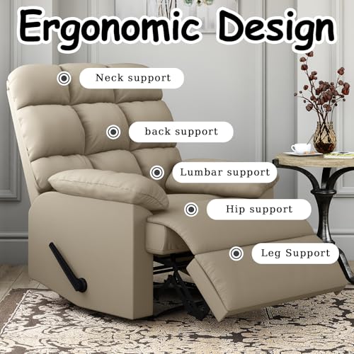 Relaxing Lazy Boy Recliner Chair for Adults,Small Recliners for Small Spaces,Manual Recliner Chair for Bedroom,Relaxing Reclining Chair with Backrest & Footrest for Living Room,Overstuffed (Khaki)