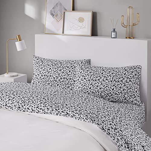 Intelligent Design Printed Microfiber Sheet Set, Soft Modern Bedroom Decor, Elastic Deep Pocket, All Season, Lightweight, Breathable, Cozy Bedding, Matching Pillowcase, King Black Floral 4 Piece Intelligent Design