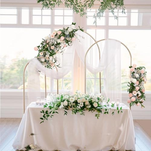 Vincidern Wedding Arch Backdrop Stand 6.6FT, 5.9FT, 4.9FT Set of 3,Metal Arch Backdrop Stand for Wedding Ceremony Baby Shower, Outdoor Indoor Birthday Party, Garden Floral Balloon Arch Decoration,Gold Vincidern