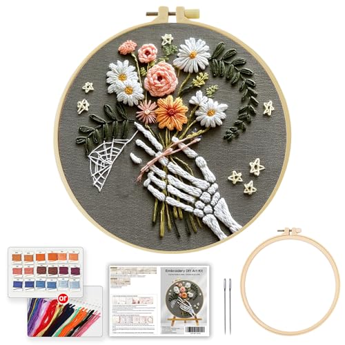 JOZYSH Embroidery Kit for Beginners, Beautiful Small Town Nature Landscape Pre-Stamped Pattern Kits for Adults, Easy to Follow Color Thread Needlework,DIY Cross Stitch Kits (Flower)