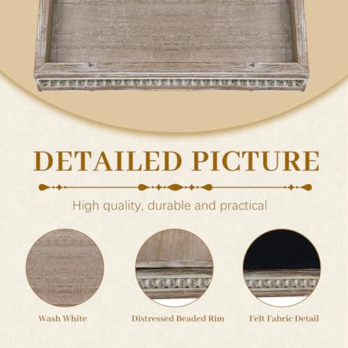 MAONAME Wood Decorative Tray, Farmhouse Wooden Tray for Coffee Table, Rustic Square Tray with Beads, Washed White Serving Tray for Living Room, Kitchen, 12" X 12" X 1.6" MAONAME