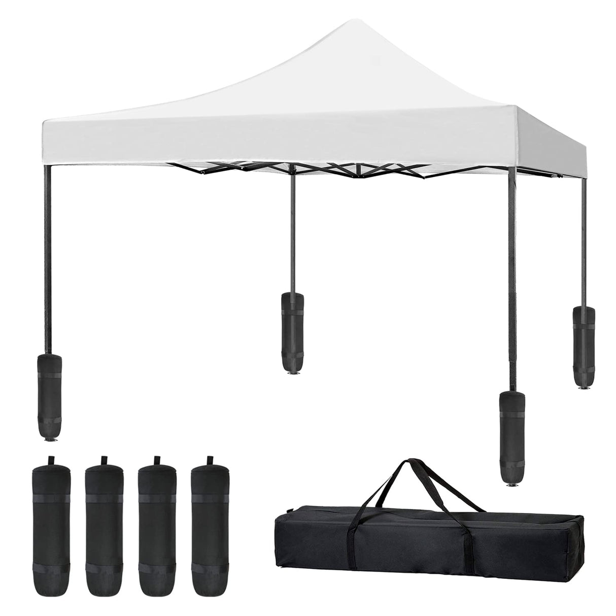 10 x 10 Pop Up Canopy Tent Anti-UV, Straight Leg and Easy up Sun Shelter for Parties, Camping, Commercial, Instant Canopy with Portable Bag, 4 Sand Bags(White) PayLessHere