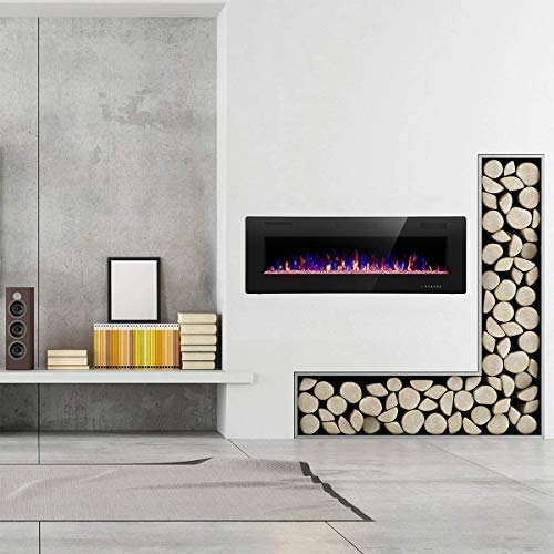 R.W.FLAME 42IN Recessed and Wall Mounted, The Thinnest Fireplace, Low Noise, Fit for 2 x 6 and 2 x 4 Stud, Remote Control with Timer, Touch Screen, Adjustable Flame Color and Speed R.W.FLAME