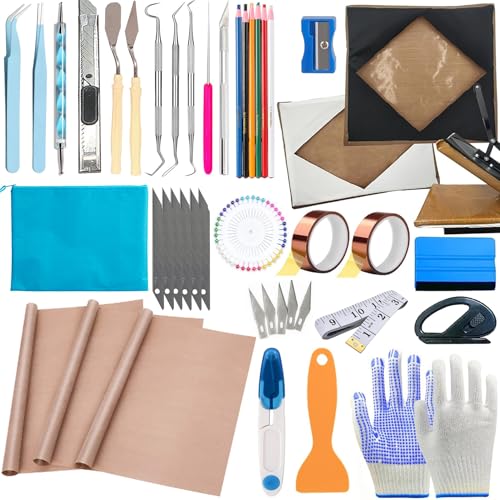 XEUZK Press Platen Wrap Cover Kit, 2 Heat Press Platen Wrap Cover (15Inch), 3Pack Teflon Sheet for Heat Press Heat Resistant Gloves with Silicone Bumps 2 Rolls Heat Resistant Tape & Sublimation Pencil XEUZK