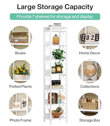Tribesigns 78.7 Inch Tall Narrow Bookshelf - 7-Tier Freestanding Storage for Small Spaces Tribesigns