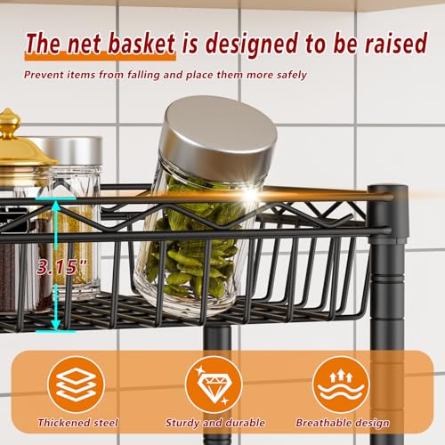 Golpart 6 Tier Basket Shelf Wire Shelving Unit Adjustable Storage Shelves Big Basket Rack for Garage Kitchen Office Pantry Corner 17.2" Dx12.2 Wx63 H Black Golpart