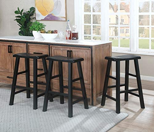 eHemco Heavy-Duty Solid Wood Saddle Seat Kitchen Counter Barstools, 29 Inches, Black, Set of 3 eHemco