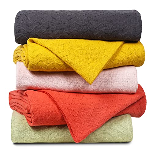 BELIZZI HOME 100% Cotton Bed Blanket, Breathable Thermal Blanket Twin Size, Soft Chevron,Perfect for Layering Any All Season, Mustard Yellow (60*90inch) Belizzi Home