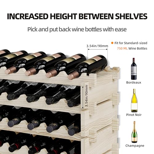Modular Real Wood Wine Storage Racks - Stackable Free Standing Floor Wooden Wine Rack, Premium Wine Storage Rack Elegant Display and Organizing for Kitchen and Cellar 6 Tier 36 Bottles Svimi