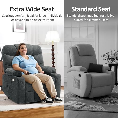 MCombo Oversized Power Lift Recliner Chair with Extended Footrest, Extra Wide for Big and Tall Elderly People, Fabric R7289 (Dark Gray, Medium-Oversize)
