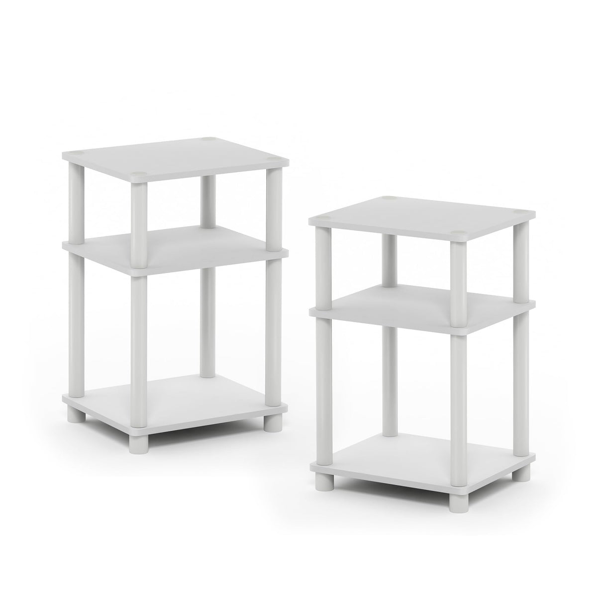 Furinno Just 3-Tier Turn-N-Tube End Table / Side Table / Night Stand / Bedside Table with Plastic Poles, 2-Pack, White/White Furinno