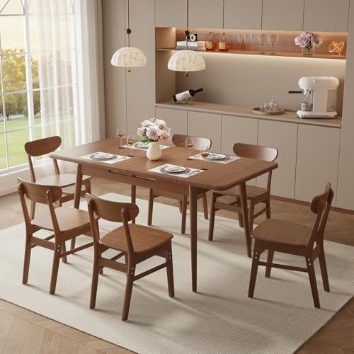Muwuele Solid Wood Extendable Dining Table for 4-8 People with Seamless Extension from 47.2 to 63 Inches, Easy Assembly, Expandable Tables for Small Spaces, Dining Room, Kitchen, Living Room, Walnut Muwuele