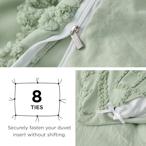 Bedsure Boho Twin Duvet Cover, Soft & Comfortable Elegant Design Boho Bedding for Decoration, Machine Washable Comforter Cover for All Seasons,Includes 1 Duvet Cover & 1 Pillow Sham,Light Green Bedsure