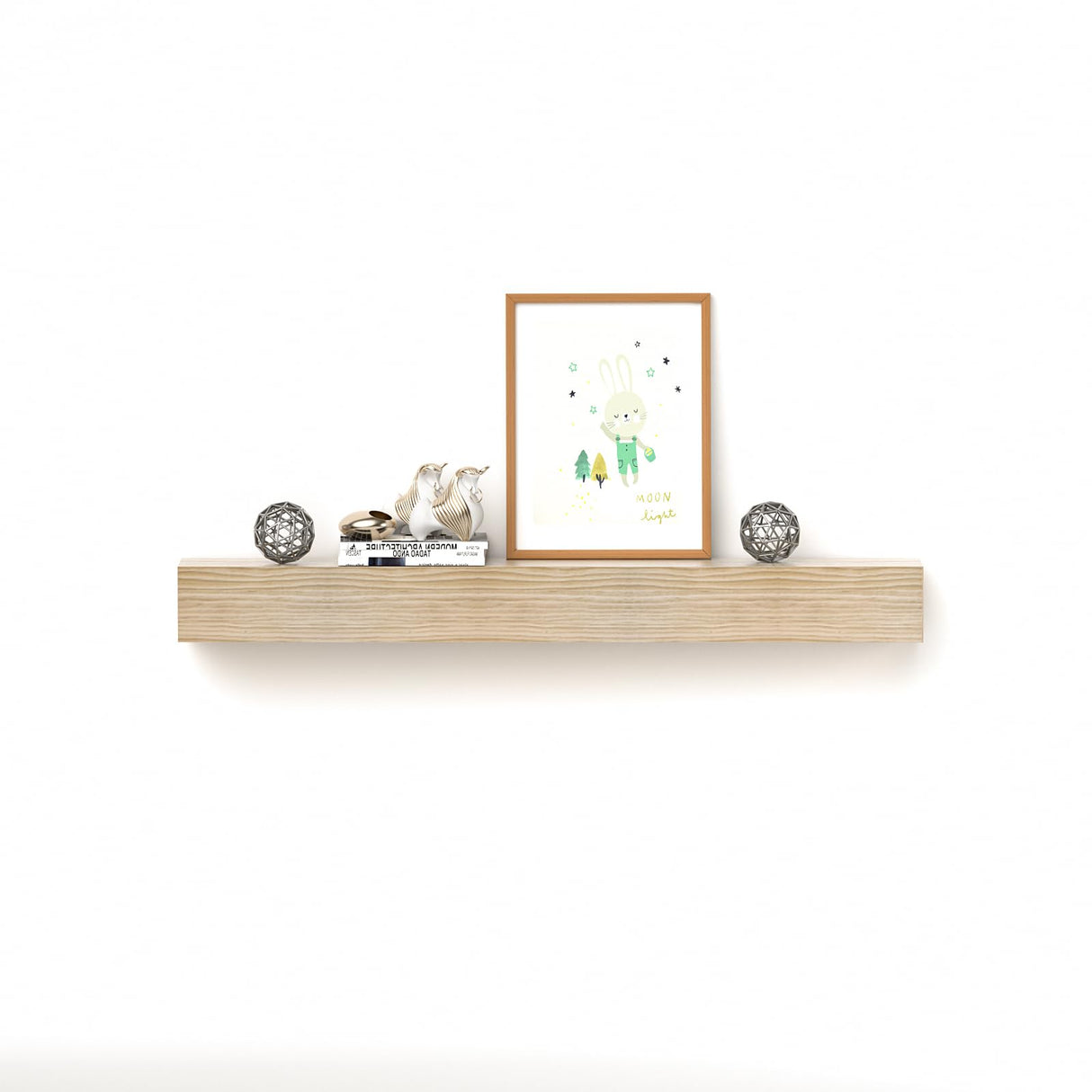 POPRHINO Fireplace Mantel Shelve, Solid Wood Baked Finish Wall-Mounted Floating Shelf for Over Fireplace, Handcrafted Floating Fireplace Mantels with Wooden Bracket, 60 x 8 x 6 Inches, Natural POPRHINO