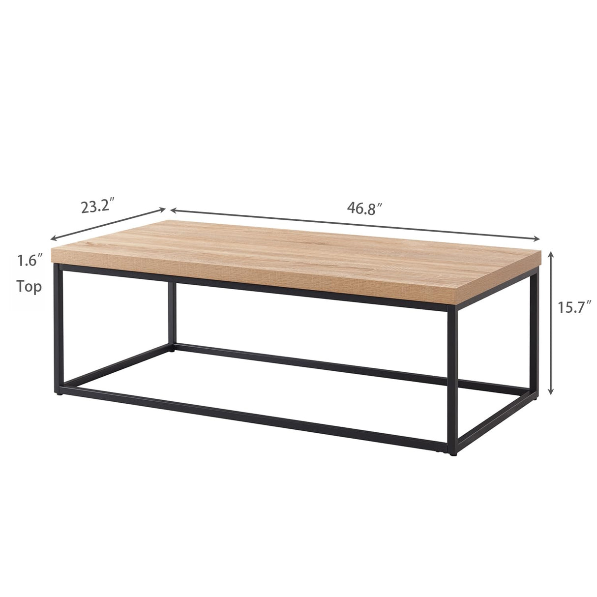 CENSI Oak Coffee Table for Living Room, 47" Modern Industrial Rectangular Wood and Metal Coffee Table with Extra Thick Tabletop(Natural Wood) CENSI