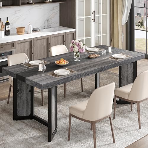 knoworld Industrial Dining Table for 6-8 People, 71" Large Long Wooden Kitchen Table with Sturdy Metal Frame & Brown Finish, Rustic Style Rectangular Dinner Table for Dining Room, Kitchen (Oak Gray) knoworld