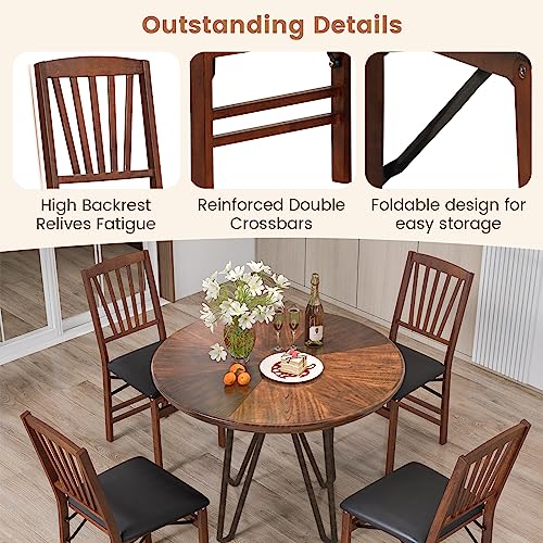Giantex Folding Dining Chairs Set of 2, Foldable Wood Kitchen Chairs with Padded Seat, Solid Wood Frame, Max Load 400 Lbs, No Assembly Easy to Store Wooden Dining Chairs for Apartment, Small Space Giantex