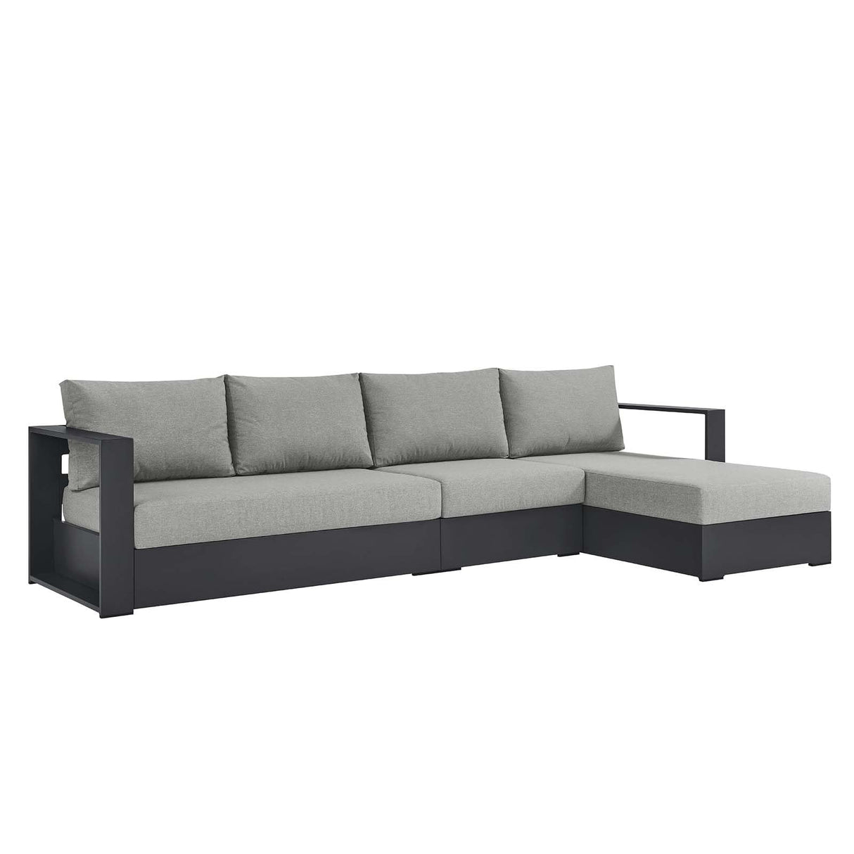 Modway Tahoe Modular Aluminum 3-Piece Outdoor Patio Furniture Gray, Right-Facing Sectional Sofa Set with Weather-Resistant Cushions, Ideal for Deck, Backyard, Poolside Modway