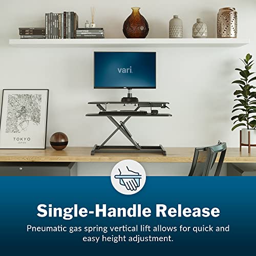 Vari VariDesk Essential Vertical Lift 30 Inch Standing Desk Converter - Compact Home Office Workstation for Laptop or Monitor + Keyboard Tray - Delivers Fully Assembled (Black) Vari