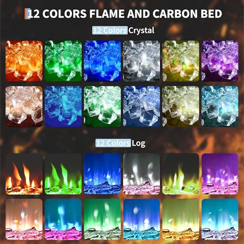 Electric Fireplace, Fireplace Heater Recessed and Wall Mounted, Linear Fireplace with Multicolor Flame, 750/1500W Control by WiFi and Remote, Fireplace Heater with Log and Crystal IDEALHOUSE