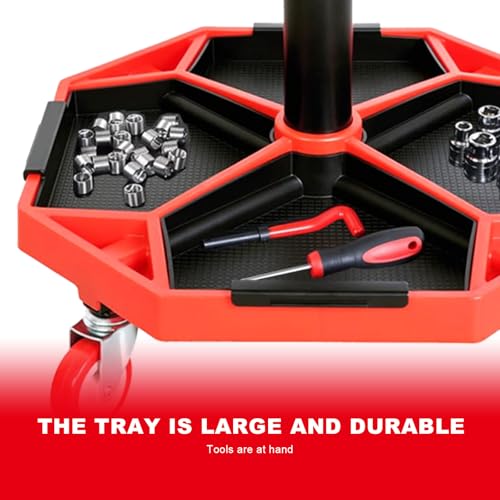 Torin ATRXF8308B Pneumatic Mechanic Stool/Rolling Shop Creeper Seat with Adjustable Height and 4 Removable Tool Trays, 300 lb Capacity, Black/Red Torin