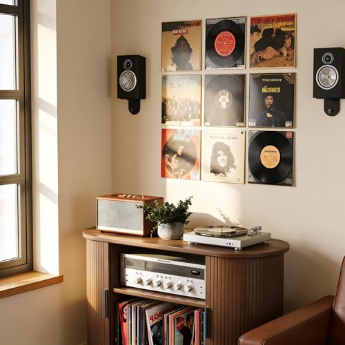 XHSSF Record Player Stand, Midcentury Modern Furniture Turntable Stand with Sliding Doors, Audio-Video Shelving Cabinet, Fluted Media Stand and TV Stand for Living Room, Bedroom (Walnut) (Medium) XHSSF