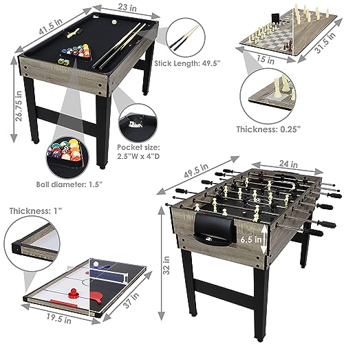 Sunnydaze 10-in-1 Game Table - Combination Multi-Game Table with Billiards, Push Hockey, Foosball, Ping Pong, and More - 49.5-Inch - Classic Wood Stain Sunnydaze