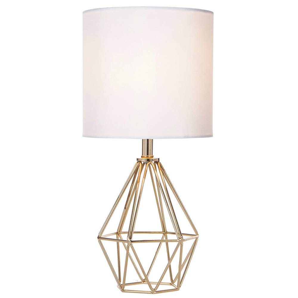 COTULIN Gold Modern Hollow Out Base Bedroom Small Table Lamp,Bedside Nightstand Lamp with Geometric Metal Base White Fabric Shade,Cute Desk Lamp for Kids Living Room COTULIN
