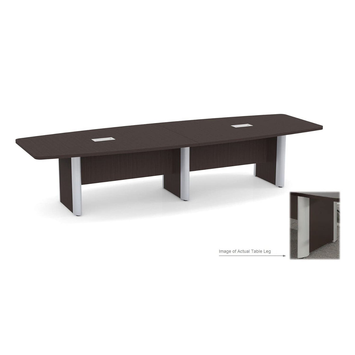 Thaweesuk Shop New Espresso 12 FT Executive Boat Shaped Conference Table Wood Hide Wires Inside Elliptical Metal Legs Desk Grommets Racetrack 2 Power Data Modules White Meeting Room Boardroom Office WoodArtSupply