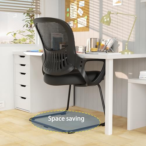 DUMOS Office Desk Chair with Sled Base, Ergonomic Executive Mesh Computer Chairs with Lumbar Support for Home Conference Room Bedroom Waiting Reception Guest Student
