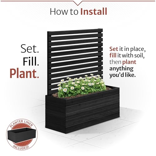 4 ft H x 3.5 ft W x 1.2 ft L Enclo Wood Privacy Screen with Planter Box, Raised Garden Bed with Trellis for Climbing Plants Outdoor, Privacy Planter for Patio, Balcony or Deck, Tacoma Charcoal EC18048 Enclo Privacy Screens