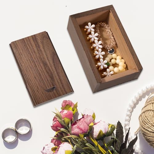 TATMOHIK Small Wood Gift Box with Sliding Lid, Sliding Top Tiny Wooden Keepsake Box USB Box for Family/Friends/Photographer/Client(Walnut TATMOHIK