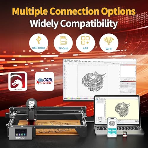 Longer New Upgrade RAY5 10W Laser Engraver,10000mW Output, 32-bit Motherboard, App Offline Control, DIY Engraver Tool for Metal/Glass/Wood,Engraving Speed to 24,000 mm/min QFLONGER