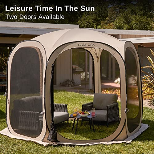 EAST OAK Screen House Tent Pop-Up, Portable Screen Room Canopy Instant Screen Tent 10 x 10 FT with Carry Bag for Patio, Backyard, Deck & Outdoor Activities, Beige EAST OAK