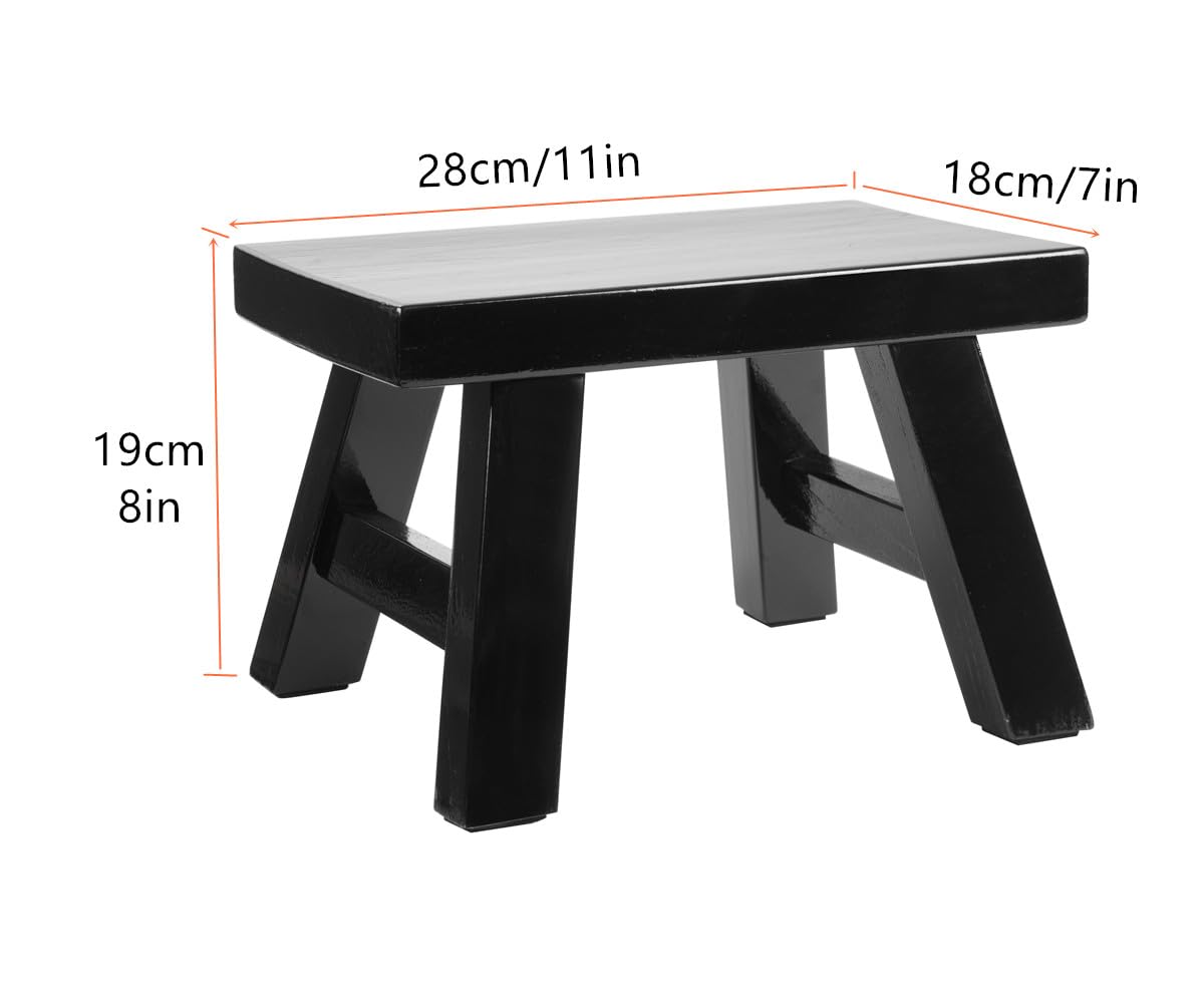 Small Stool Wooden Step Stool Footstool Solid Wood 8 inch for Kids Adults Plant Stand Fishing Stool (Black) XDSTOOL