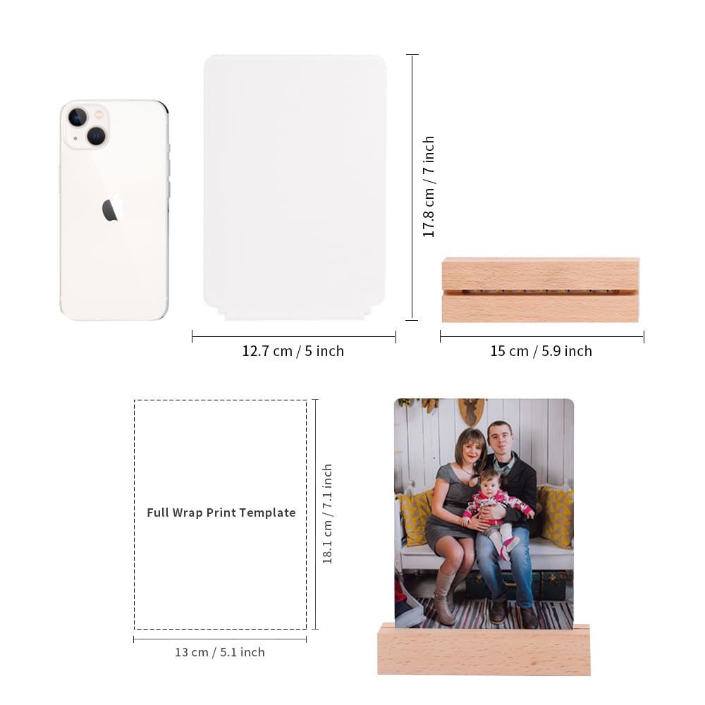 PYD Life 4 Pack Sublimation LED Acrylic Photo Frames Night Lights Blanks 5" x 7" with Warm Color Light,with Wood Stand for Heat Press Machine Printing PYD Life