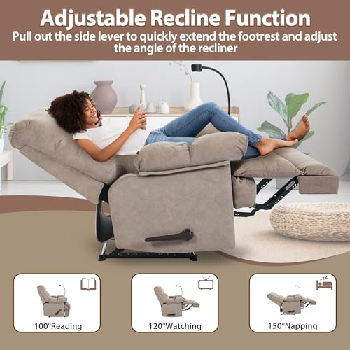 Chizzyseat Manual Oversized Recliner Chair for Heavy Duty Adults 400lbs Extra Wide Recliner with Phone Holder Big Man Recliners for Living Room Bedroom Nursery RV Brown