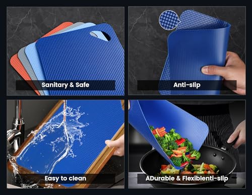 Piklohas Large Wood Cutting Boards, 7 Pieces Over Sink Chopping Board with Holder, Plastic Cutting Board Mats, Juice Groove, Handle Hole, Reversible Piklohas