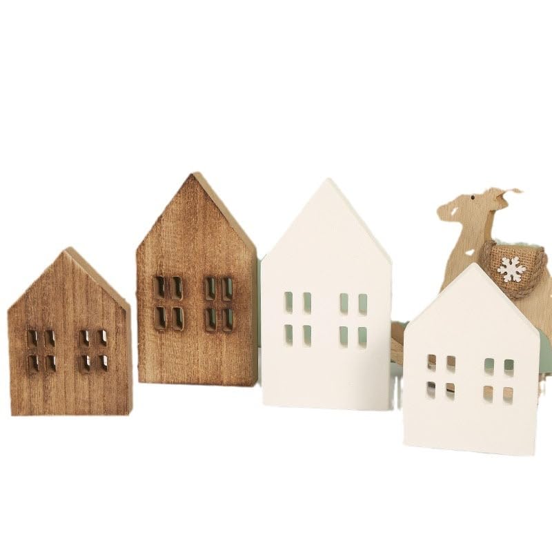 iMagitek 2 Pack Block Farmhouse Home Wooden Sign House Shaped Wooden Sign Tiered Tray Decor for Home Room Table (Brown) iMagitek