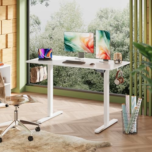 DEVAISE 48 x 24 Inch Standing Desk, Whole-Piece Electric Standing Desk with Adjustable Height, 3-Preset Memory Sit Stand up Desk, One Piece Desktop Computer Desk for Home, Office (White) DEVAISE
