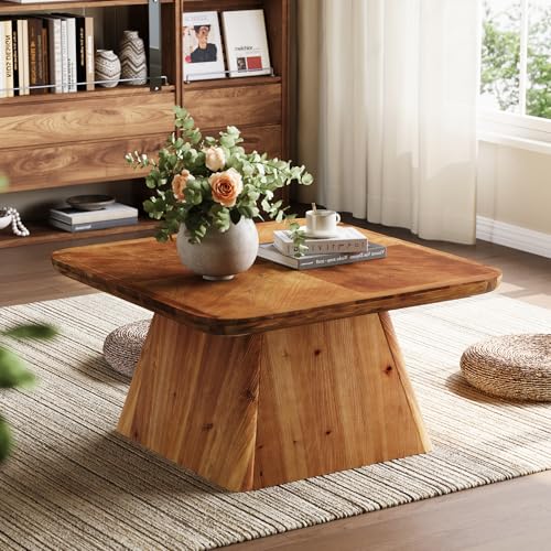 LITTLE TREE Vintage Solid Wood Coffee Table, 31.5" Square Coffee Table for Living Room, Classic Living Room Center Tables, Brown Modern Design Home Furniture LITTLE TREE