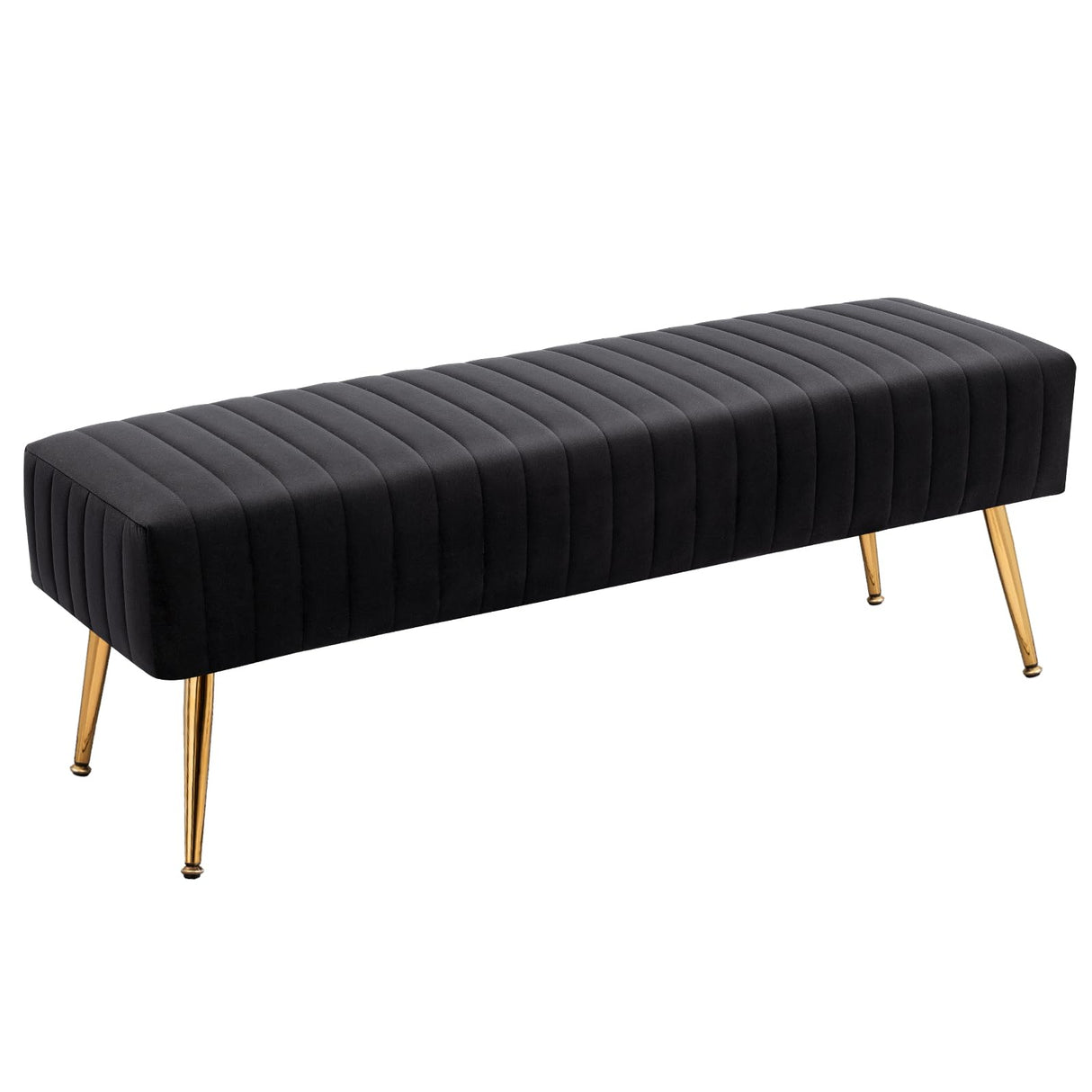 Furniliving 44 Inch Bedroom Bench, Upholstered Tufted Striped Fabric Ottoman Benches with X-Shaped Metal Legs for Living Room, Entryway Solid Wood Indoor Bench for Foyer (Black) Furniliving