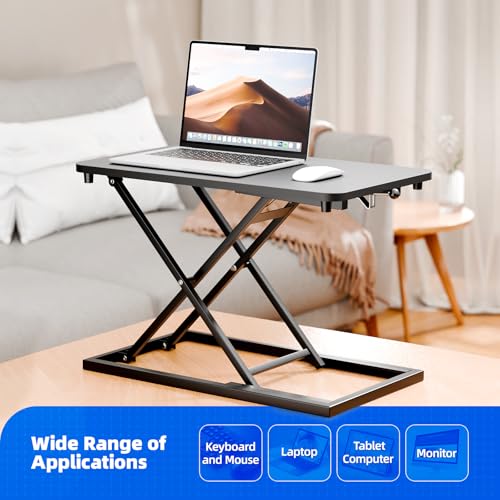 Hoodutric Standing Desk Converter Height Adjustable, Sit to Stand up Desk Riser Computer Workstation use in Laptop and Single Monitor Ergonomic Desktop Workstation for Home Office - Black Hoodutric