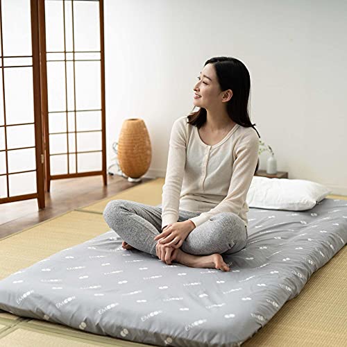 EMOOR Japanese Floor Futon Set (Mattress, Cover & Storage Case) -Kyoto- Full Size (55x80in) Gray, Sleeping Mat Tatami Bed Pad EMOOR