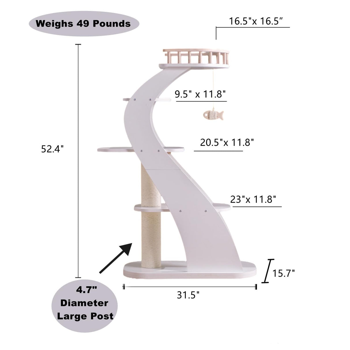 SHENGOCASE Modern Stylish 52.4 inches Tall Wooden Cat Tree Tower, Aesthetic Cat Condo Ladder with 5-Level Big Perch Platform Bed for Window Large Scratching Post SHENGOCASE