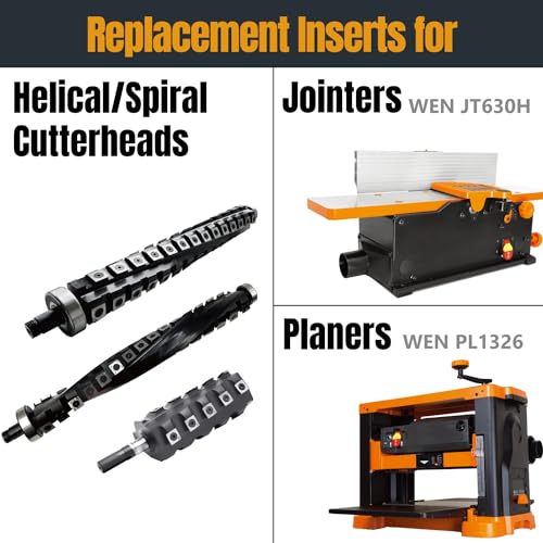 POWERTEC Carbide Cutters Knives for Wen Planers PL1326, Jointers JT630H w/Spiral, Helical Cutterheads, Square Blades Inserts fits Cutech Planers, POWERTEC