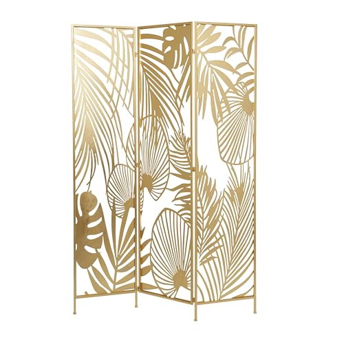 Deco 79 Metal Partition Screen - Foldable Room Divider with Palm Leaf Cutout, 3 Panel Privacy Screen, 48" x 1" x 71", Gold Deco 79
