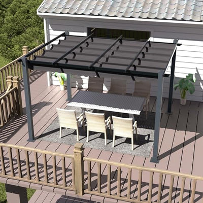 MUPATER 10' X 10' Outdoor Retractable Aluminum Pergola with Weather-Resistant Canopy for Backyard Deck Garden Grey