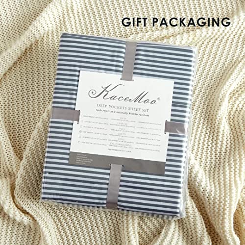 Twin Sheets Set, Grey Striped Bed Sheets Set 3PC - Soft Cooling 1800 Thread Count Printed Sheet, 8 - 17" Deep Pocket Breathes Better, Hypoallergenic Wrinkle Machine Washable Patterned Single Bedding KACEMOO