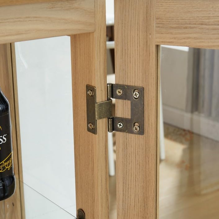 CKEASEAN LED Curio Cabinet with 7 Color Lights, 47" H Glass Display Cabinet with 3-Tier Adjustable Shelves, China Cabinet with Tempered Glass Doors for Living Room (Oak - LED) CKEASEAN